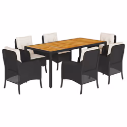 vidaXL Set da Pranzo da Giardino 7 pz Nero con Cuscini in Polyrattan - Vista aggiuntiva 2
