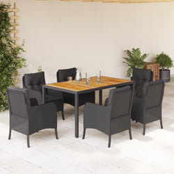 Set da Pranzo da Giardino 7 pz Nero con Cuscini in Polyrattancod mxl 86831