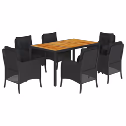 Set da Pranzo da Giardino 7 pz Nero con Cuscini in Polyrattancod mxl 86831 - Vista aggiuntiva 2