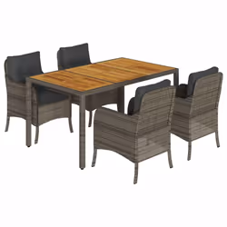 Set da Pranzo da Giardino 5 pz con Cuscini in Polyrattan Grigiocod mxl 90051 - Vista aggiuntiva 2