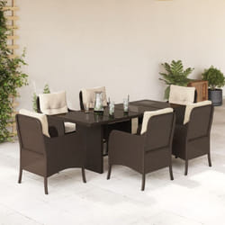 Set da Pranzo da Giardino 7pz con Cuscini in Polyrattan Marrone Vidaxl