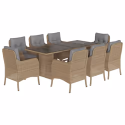 Set da Pranzo da Giardino 9 pz con Cuscini Beige in Polyrattancod mxl 110989 - Vista aggiuntiva 2