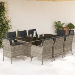 Set Pranzo da Giardino 9pz con Cuscini Grigio Chiaro Polyrattan Vidaxl