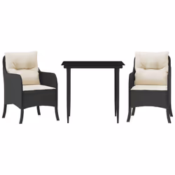 Set da Pranzo da Giardino 3 pz con Cuscini Nero in Polyrattancod mxl 91560 - Vista aggiuntiva 2