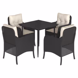 Set da Pranzo da Giardino 5 pz Nero con Cuscini in Polyrattancod mxl 110884 - Vista aggiuntiva 2