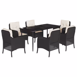 Set da Pranzo da Giardino 7 pz Nero con Cuscini in Polyrattancod mxl 92146 - Vista aggiuntiva 2