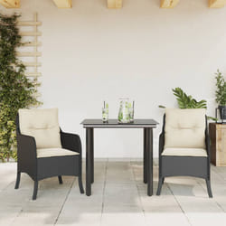 Set da Pranzo da Giardino 3 pz con Cuscini Nero in Polyrattancod mxl 110886