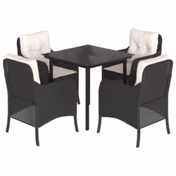 Set da Pranzo da Giardino 5 pz Nero con Cuscini in Polyrattancod mxl 134877 - Vista aggiuntiva 2