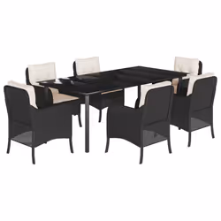 Set da Pranzo da Giardino 7 pz Nero con Cuscini in Polyrattancod mxl 110887 - Vista aggiuntiva 2