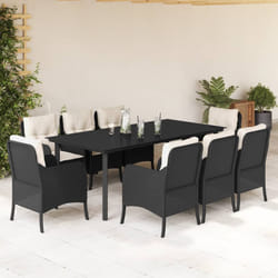 Set da Pranzo da Giardino 9 pz con Cuscini Nero in Polyrattancod mxl 91561