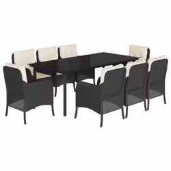 Set da Pranzo da Giardino 9 pz con Cuscini Nero in Polyrattancod mxl 91561 - Vista aggiuntiva 2