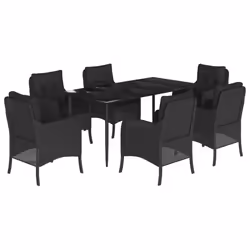 Set da Pranzo da Giardino 7 pz Nero con Cuscini in Polyrattancod mxl 110888 - Vista aggiuntiva 2