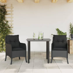 Set da Pranzo da Giardino 3 pz con Cuscini Nero in Polyrattancod mxl 86896