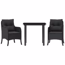 Set da Pranzo da Giardino 3 pz con Cuscini Nero in Polyrattancod mxl 86896 - Vista aggiuntiva 2