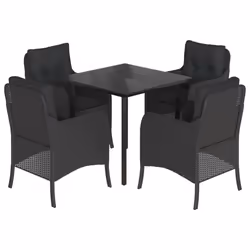 Set da Pranzo da Giardino 5 pz Nero con Cuscini in Polyrattancod mxl 134878 - Vista aggiuntiva 2