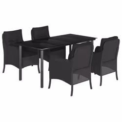 Set da Pranzo da Giardino 5 pz Nero con Cuscini in Polyrattancod mxl 113585 - Vista aggiuntiva 2