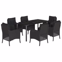 Set da Pranzo da Giardino 7 pz Nero con Cuscini in Polyrattancod mxl 86897 - Vista aggiuntiva 2
