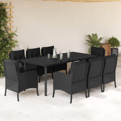 Set da Pranzo da Giardino 9 pz con Cuscini Nero in Polyrattancod mxl 89443