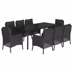Set da Pranzo da Giardino 9 pz con Cuscini Nero in Polyrattancod mxl 89443 - Vista aggiuntiva 2
