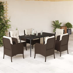 Set da Pranzo da Giardino 7pz con Cuscini in Polyrattan Marronecod mxl 90408