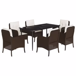 Set da Pranzo da Giardino 7pz con Cuscini in Polyrattan Marronecod mxl 90408 - Vista aggiuntiva 2