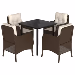 Set da Pranzo da Giardino 5pz con Cuscini in Polyrattan Marronecod mxl 134879 - Vista aggiuntiva 2