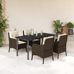 Set da Pranzo da Giardino 5pz con Cuscini in Polyrattan Marronecod mxl 92154