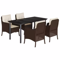 Set da Pranzo da Giardino 5pz con Cuscini in Polyrattan Marronecod mxl 92154 - Vista aggiuntiva 2