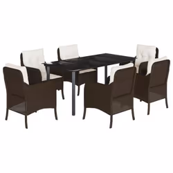 Set da Pranzo da Giardino 7pz con Cuscini in Polyrattan Marronecod mxl 116129 - Vista aggiuntiva 2