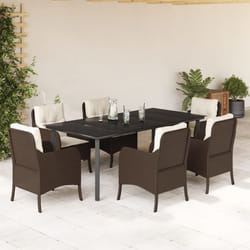Set da Pranzo da Giardino 7pz con Cuscini in Polyrattan Marronecod mxl 92147