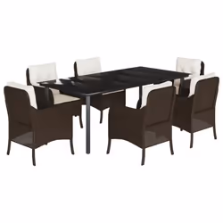 Set da Pranzo da Giardino 7pz con Cuscini in Polyrattan Marronecod mxl 92147 - Vista aggiuntiva 2