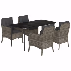 Set da Pranzo da Giardino 5 pz con Cuscini in Polyrattan Grigiocod mxl 111511 - Vista aggiuntiva 2
