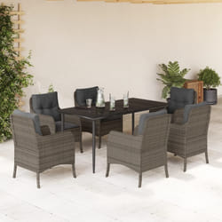 Set da Pranzo da Giardino 7 pz con Cuscini in Polyrattan Grigiocod mxl 89507
