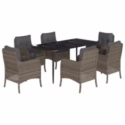 Set da Pranzo da Giardino 7 pz con Cuscini in Polyrattan Grigiocod mxl 89507 - Vista aggiuntiva 2