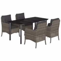 Set da Pranzo da Giardino 5 pz con Cuscini in Polyrattan Grigiocod mxl 113401 - Vista aggiuntiva 2