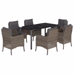 Set da Pranzo da Giardino 7 pz con Cuscini in Polyrattan Grigiocod mxl 89281 - Vista aggiuntiva 2