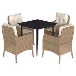 Set da Pranzo da Giardino 5 pz con Cuscini Beige in Polyrattancod mxl 134881 - Vista aggiuntiva 2