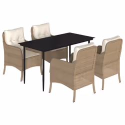 Set da Pranzo da Giardino 5 pz con Cuscini Beige in Polyrattancod mxl 110890 - Vista aggiuntiva 2