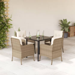 Set da Pranzo da Giardino 5 pz con Cuscini Beige in Polyrattancod mxl 110891
