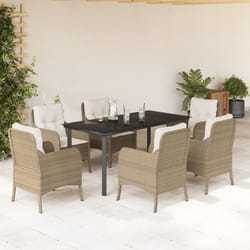 Set da Pranzo da Giardino 7 pz con Cuscini Beige in Polyrattancod mxl 87906