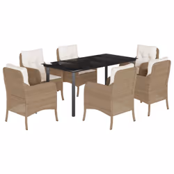 Set da Pranzo da Giardino 7 pz con Cuscini Beige in Polyrattancod mxl 87906 - Vista aggiuntiva 2