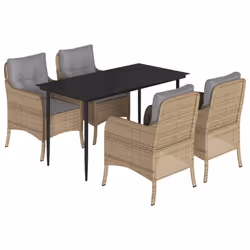 Set da Pranzo da Giardino 5 pz con Cuscini Beige in Polyrattancod mxl 90373 - Vista aggiuntiva 2