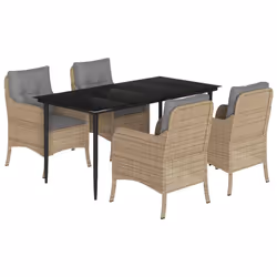 Set da Pranzo da Giardino 5 pz con Cuscini Beige in Polyrattancod mxl 113586 - Vista aggiuntiva 2