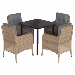 Set da Pranzo da Giardino 5 pz con Cuscini Beige in Polyrattancod mxl 90079 - Vista aggiuntiva 2