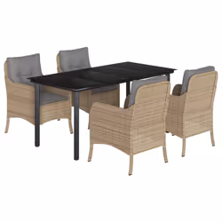 Set da Pranzo da Giardino 5 pz con Cuscini Beige in Polyrattancod mxl 91729 - Vista aggiuntiva 2