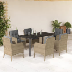 Set da Pranzo da Giardino 7 pz con Cuscini Beige in Polyrattancod mxl 113236