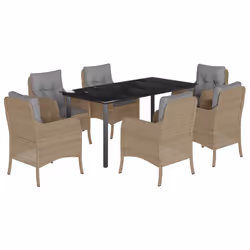 Set da Pranzo da Giardino 7 pz con Cuscini Beige in Polyrattancod mxl 113236 - Vista aggiuntiva 2