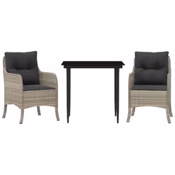 Set Pranzo da Giardino 3pz con Cuscini Grigio Chiaro Polyrattancod mxl 87312 - Vista aggiuntiva 2