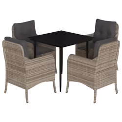 Set Pranzo da Giardino 5pz con Cuscini Grigio Chiaro Polyrattancod mxl 113490 - Vista aggiuntiva 2