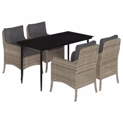 Set Pranzo da Giardino 5pz con Cuscini Grigio Chiaro Polyrattancod mxl 90080 - Vista aggiuntiva 2